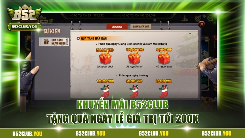 Khuyến Mãi B52Club Hấp Dẫn Nhất Tân Binh Không Nên Bỏ Qua 2 Khuyến mãi B52Club tặng quà ngày lễ giá trị tới 200K